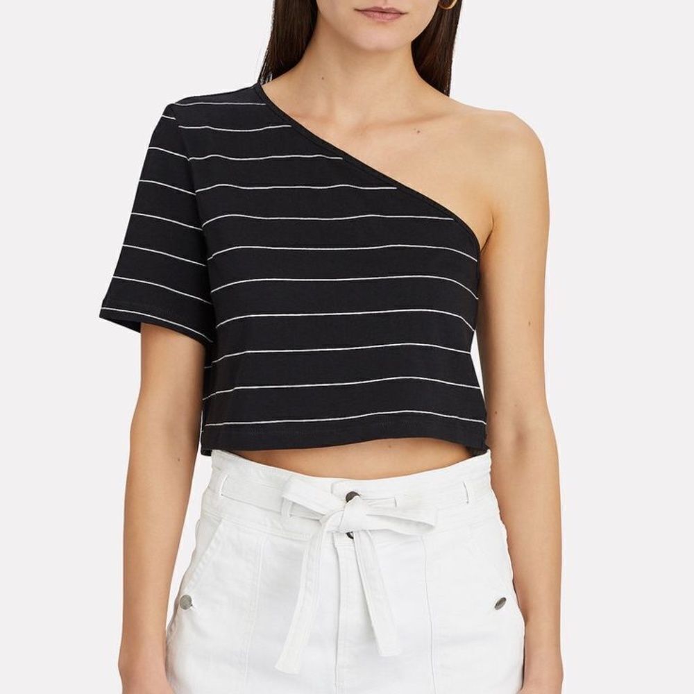 The Range Striped One Shoulder Cropped Shirt